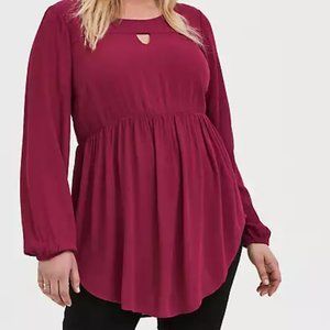 TORRID RED WINE GAUZE BABYDOLL TUNIC
